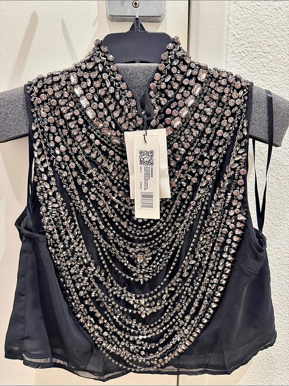 L'AGENCE Yun Draped Crystal Tank Black & Pink Small